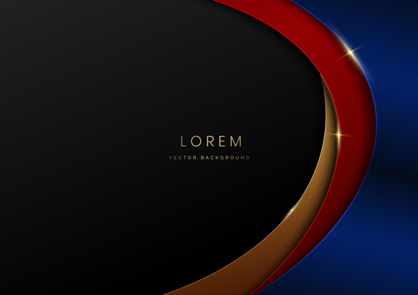 3D modern luxury template design gold, red and blue curved shape and golden curved line background. vector