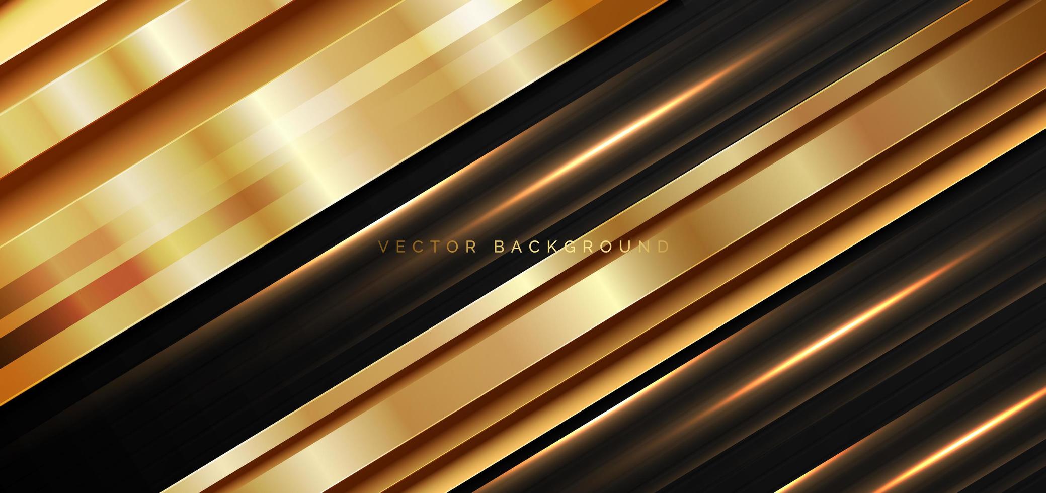 Abstract 3d luxury black background with diagonal geometric glowing golden effect lines. vector