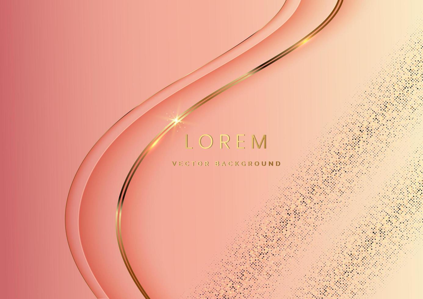 Abstract 3d gold and soft pink curved layers background with lighting effect and sparkle with copy space for text. Luxury design style. vector