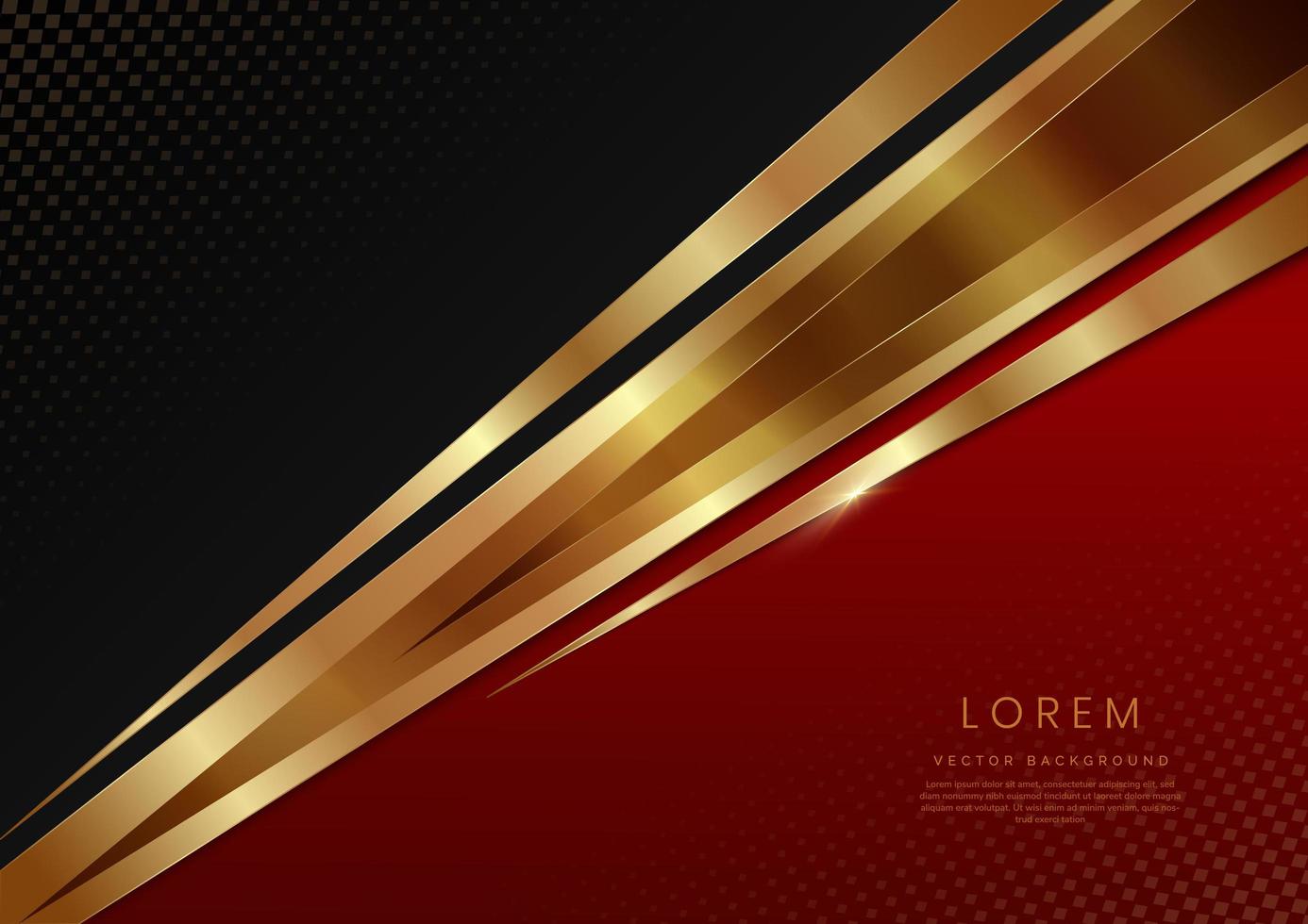 Abstract template elegant 3D golden diagonal triangle overlapping with lighting effect on dark red background with copy space for text. Luxury premium concept. vector