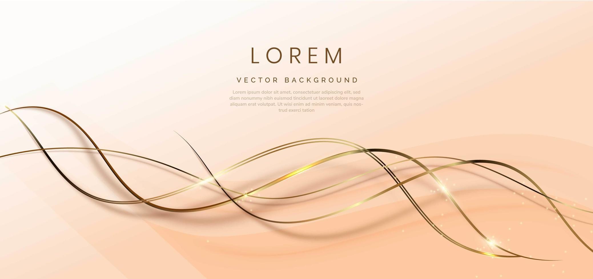 Abstract 3d gold and soft brown curved lines layers background with lighting effect and sparkle with copy space for text. vector