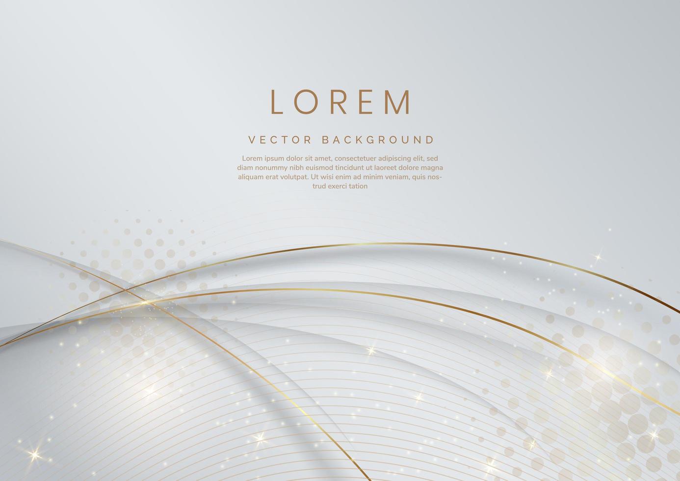 Abstract 3d white and grey curved layers background with lighting effect and sparkle with copy space for text. Luxury design style. vector