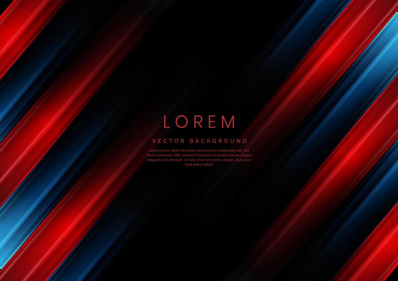 Abstract red and blue gradient geometric diagonal overlapping on black background with copy space for text. vector