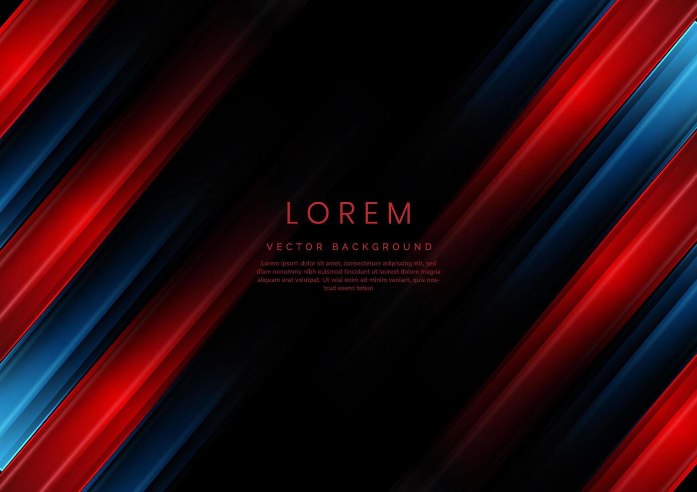 Abstract red and blue gradient geometric diagonal overlapping on black background with copy space for text. vector