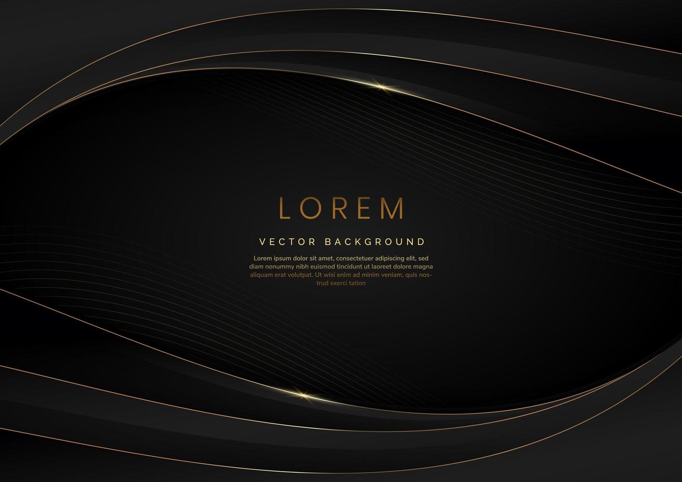 3D modern luxury template design black and grey curved shape and golden curved line background. vector