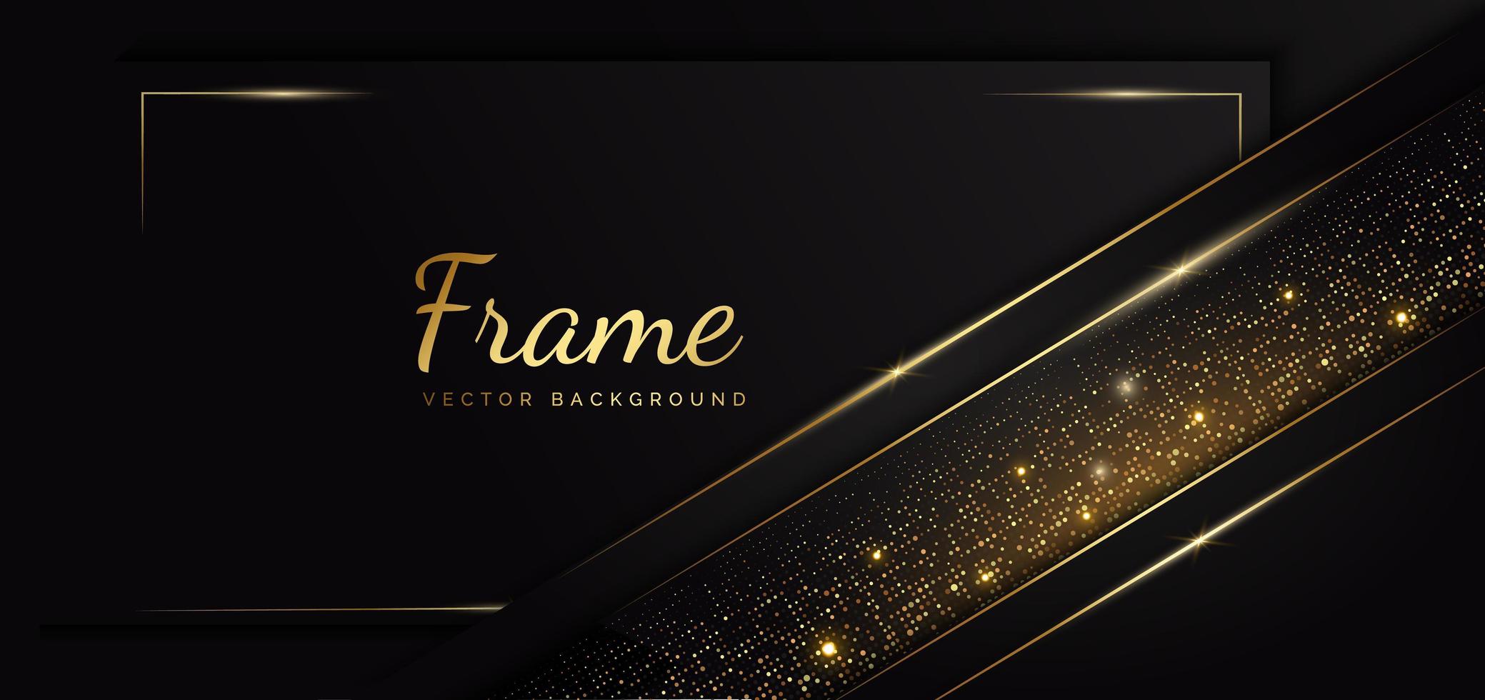 Abstract template black geometric oblique with golden line layer on black background. Decor glitter and golden lines glowing dots golden combinations. vector