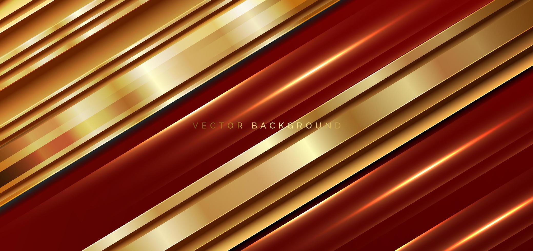 Abstract 3d luxury red background with diagonal geometric glowing golden effect lines. vector