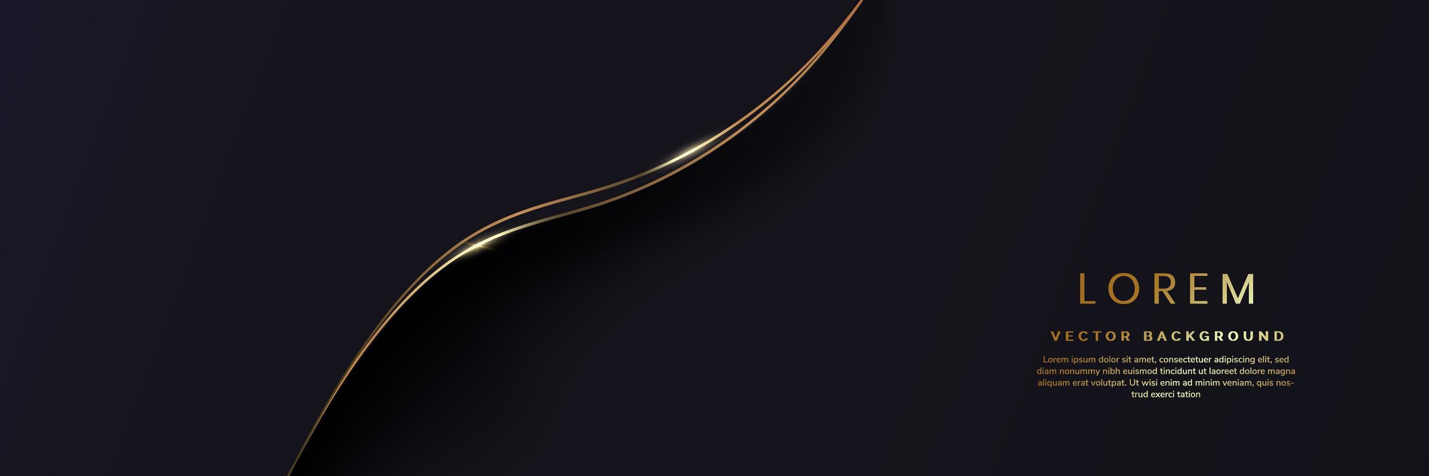 Banner abstract 3D luxury gold curved lines overlapping with light effect on dark background. vector
