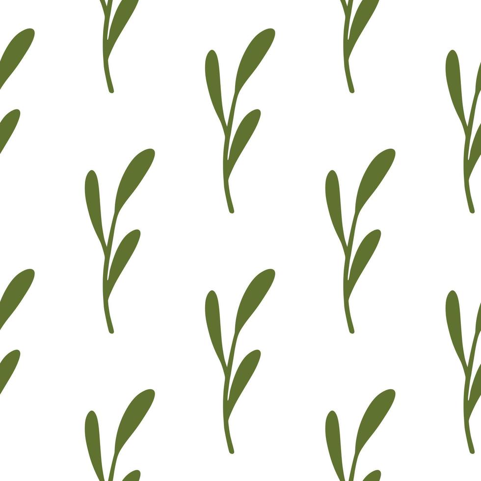 Bloom minimalistic leaf branches seamless pattern in doodle style. Isolated floral backdrop. vector