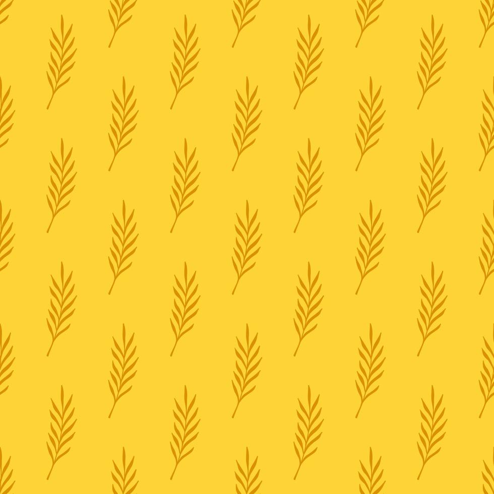 Botanic seamless pattern with doodle orange leaves branches shapes. Yellow bright background. vector