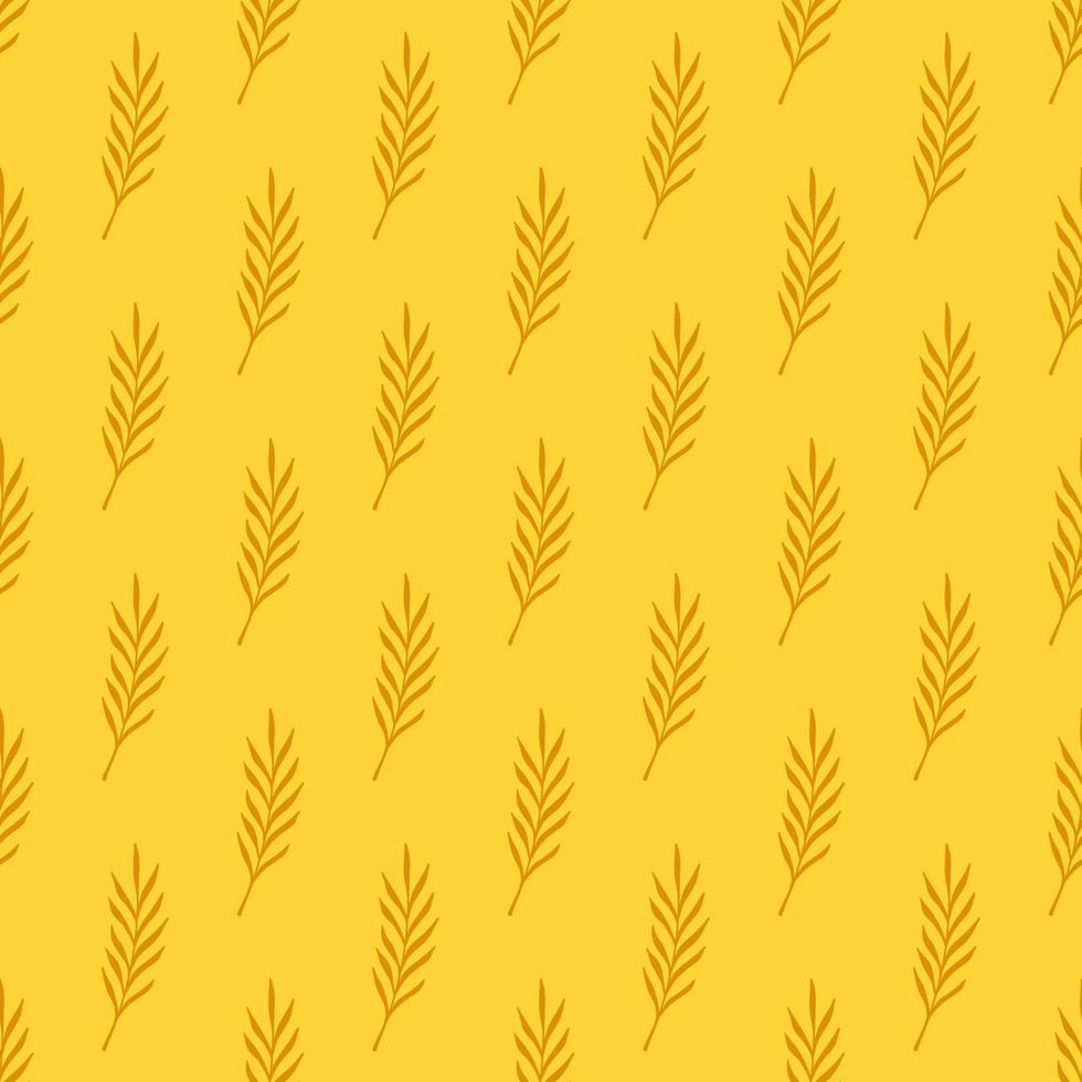 patrón botánico sin fisuras con formas de ramas de hojas de naranja de garabato. fondo amarillo brillante. vector