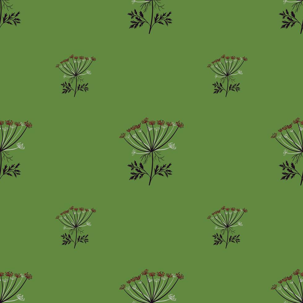 Nature seamless pattern with creative yarrow elements. Green background. Meadow botanic backdrop. vector