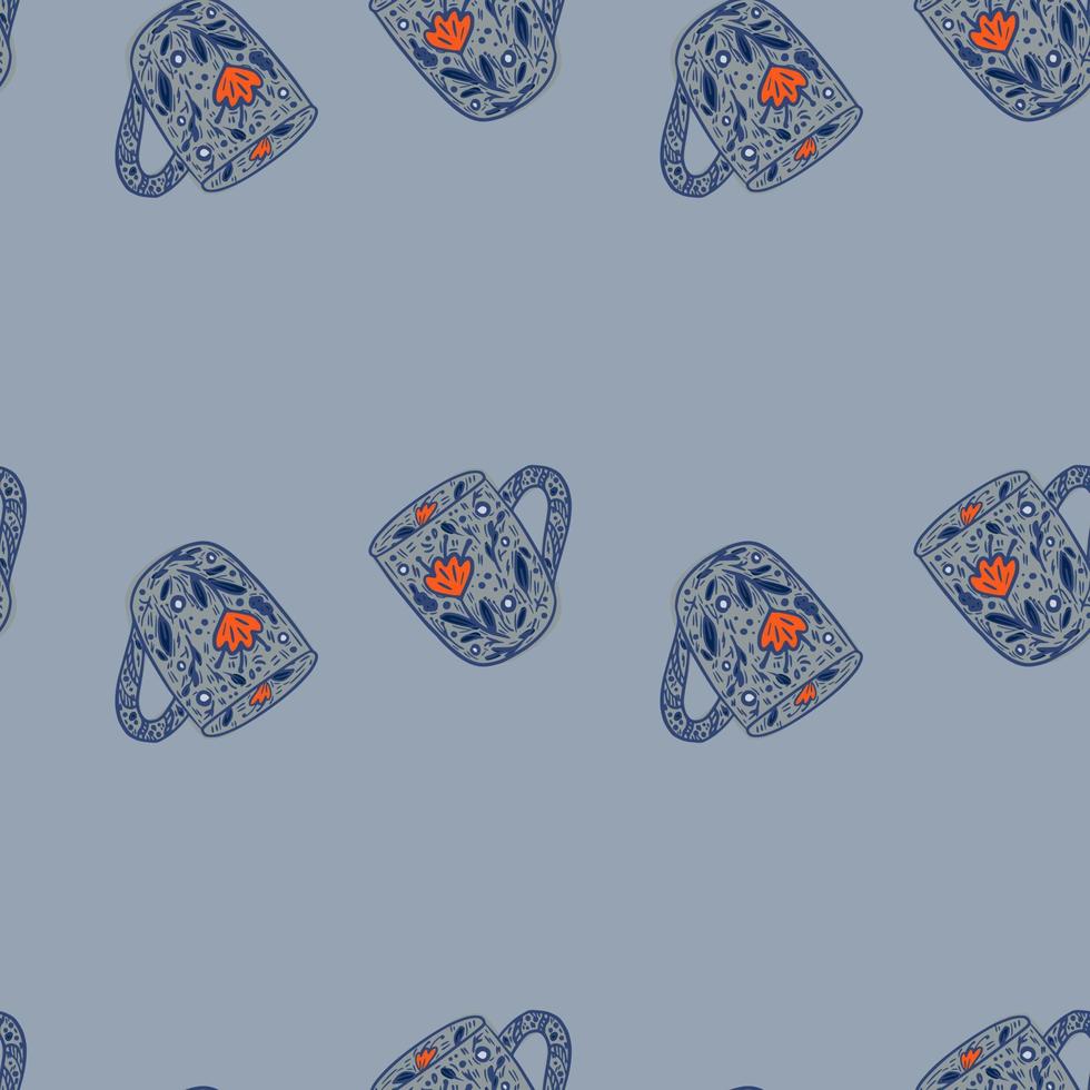 Cute mugs seamless pattern. Background of teatime. vector