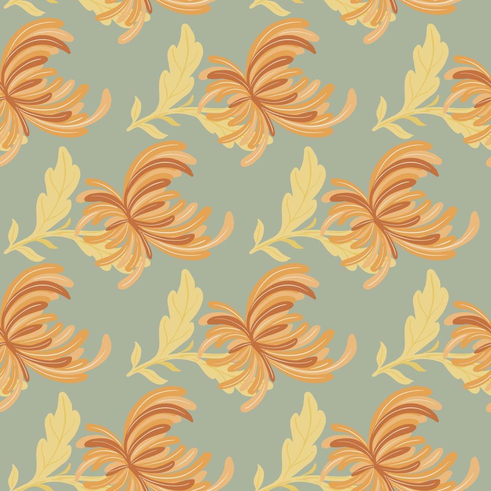 patrón transparente decorativo floral con formas de flores de crisantemo naranja. fondo azul. vector