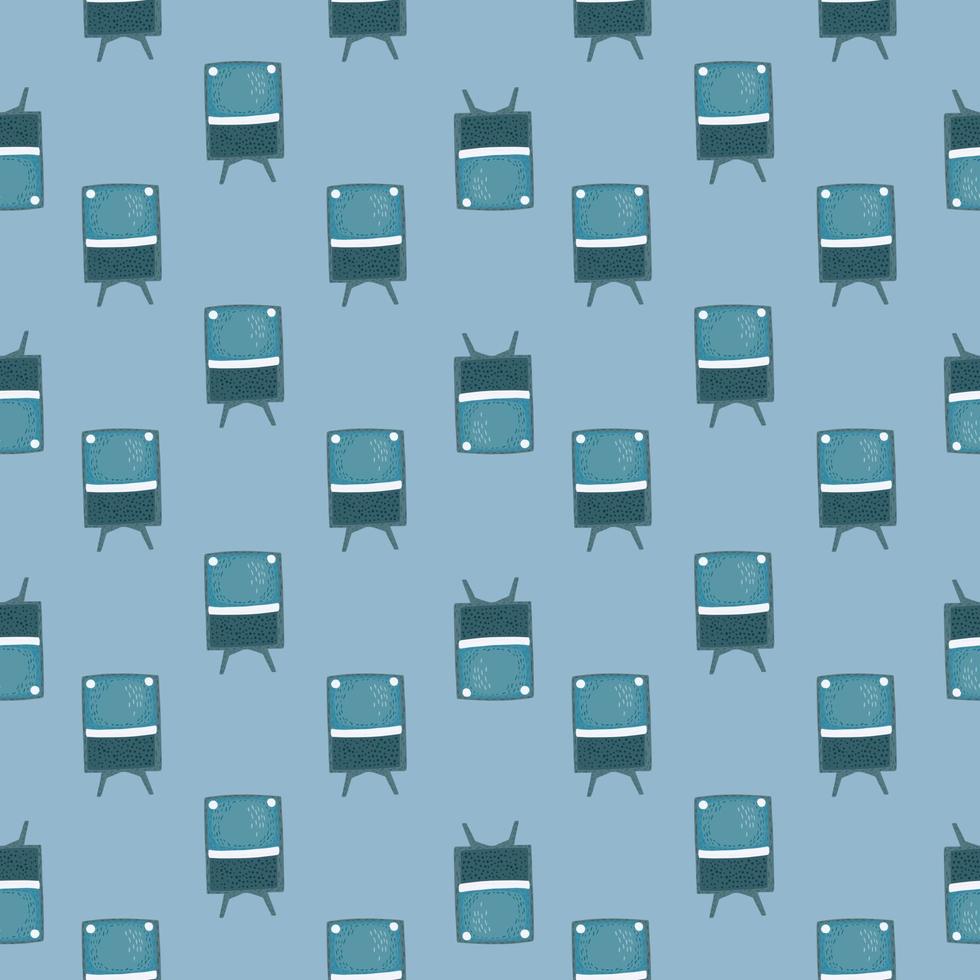 Media seamless pattern in cartoon style with tv simple silhouettes. Blue background. Vintage print. vector
