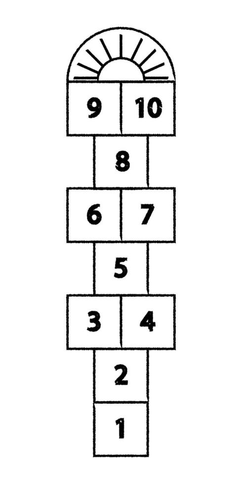 juego de actividad infantil rayuela aislado sobre fondo blanco. diseñar juegos infantiles dibujados con tiza en los que jugar al aire libre. vector