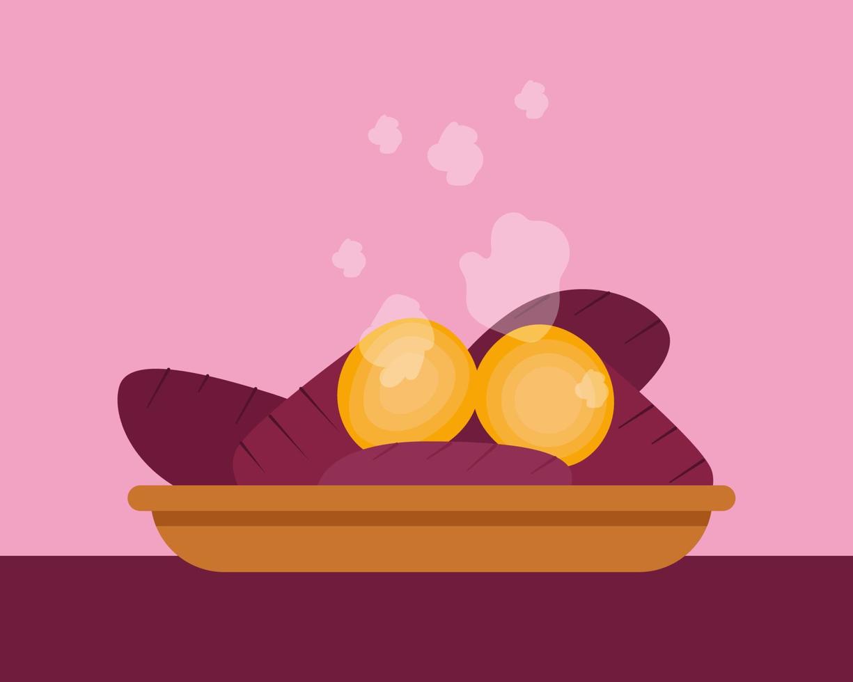 There are Roast sweet potatoes . Japanese Potato. Cartoon vector style for your design.