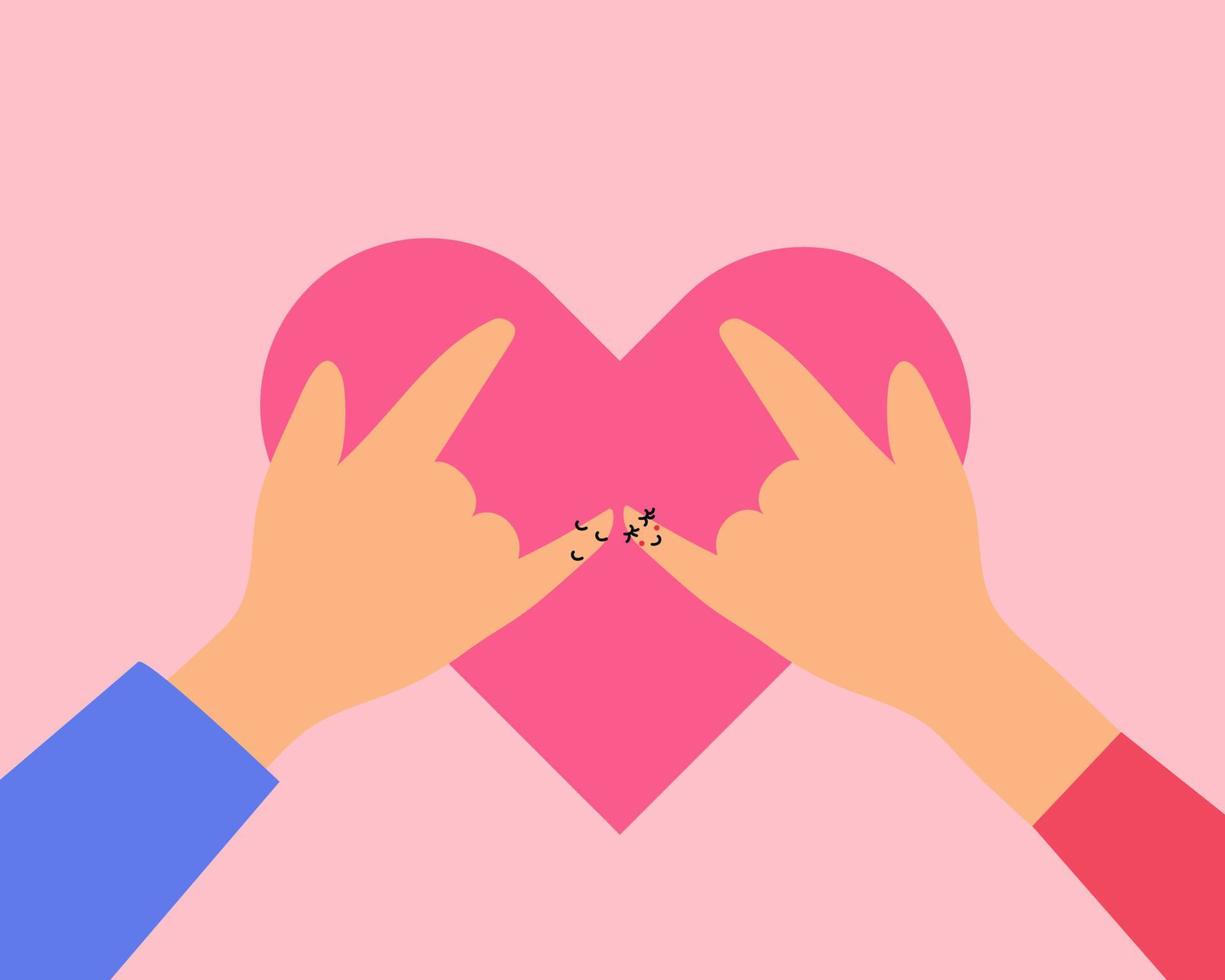 Happy Valentine concept. fingers are like two people who love each other. Cartoon vector style for your design.
