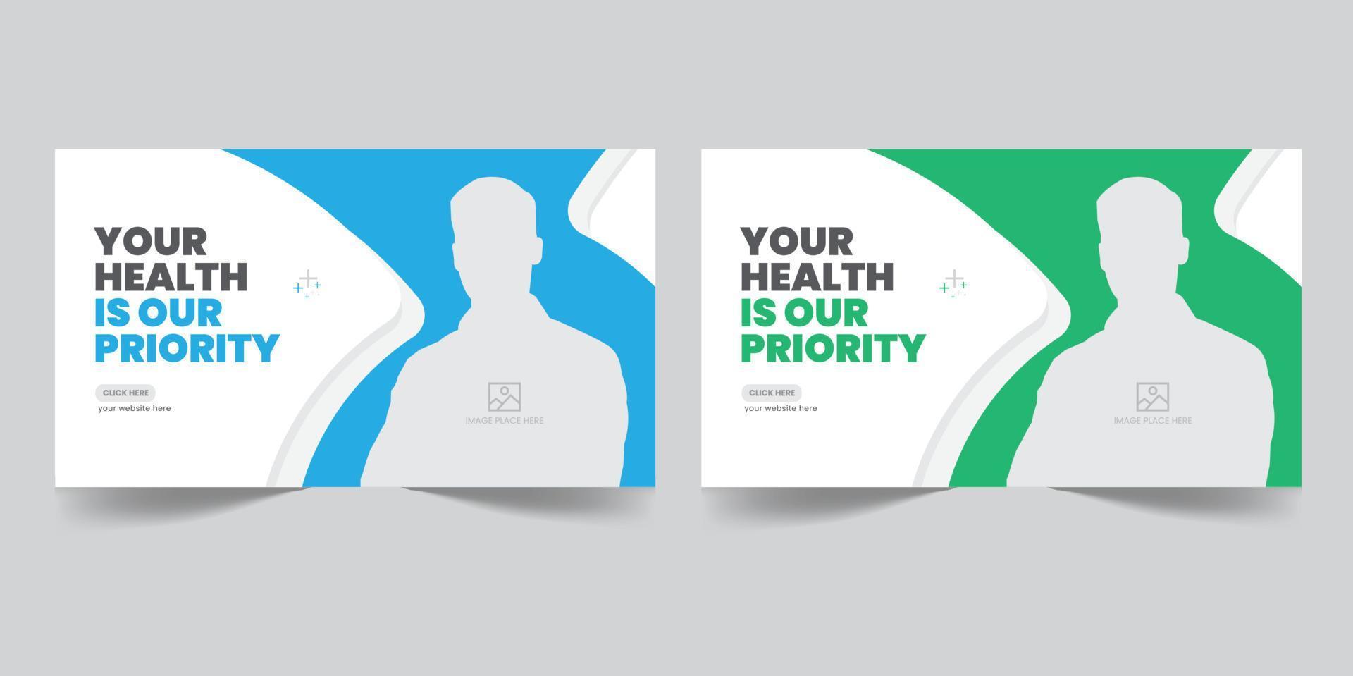 Modern creative medical healthcare editable video thumbnail design, Hospital promotional web banner design template, Suitable thumbnail for video pro download vector