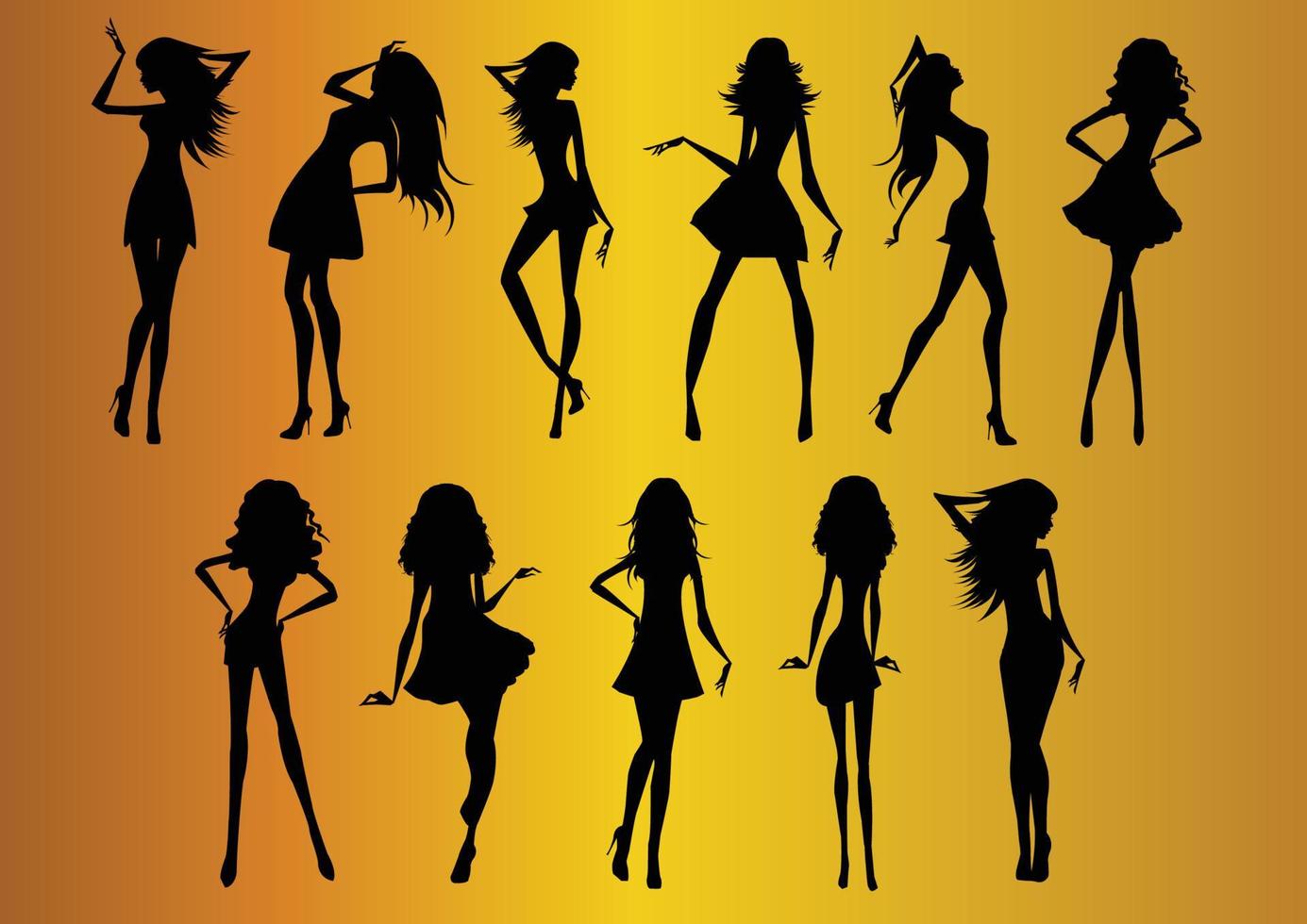 Girl Silhouettes on gold background vector