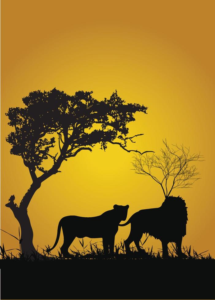 Silhouette of an African lion vector