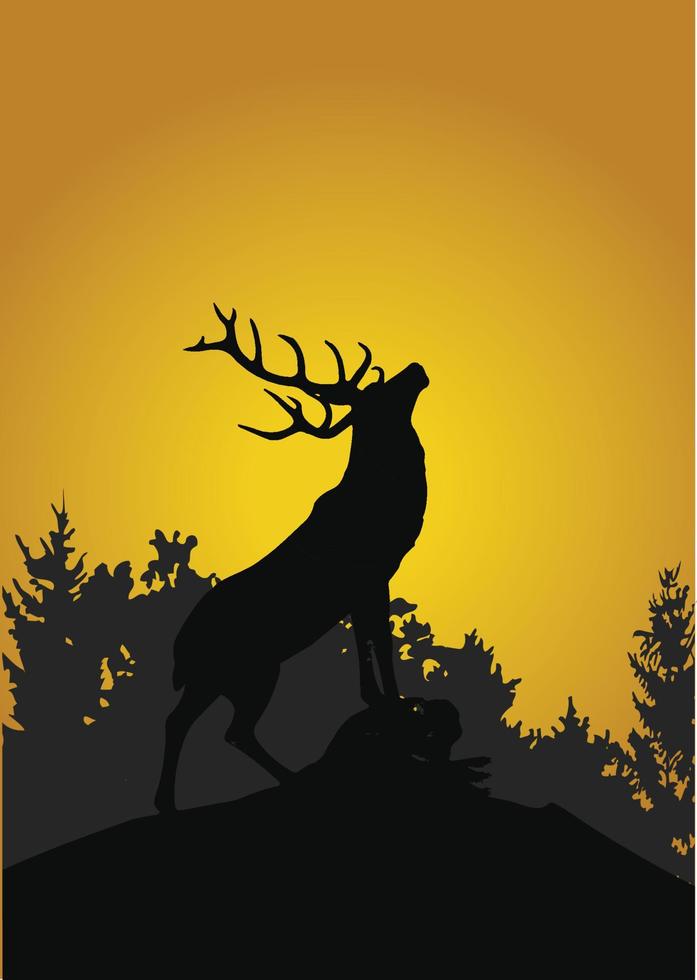 A silhouette of a barren ground caribou bull in the sunset vector