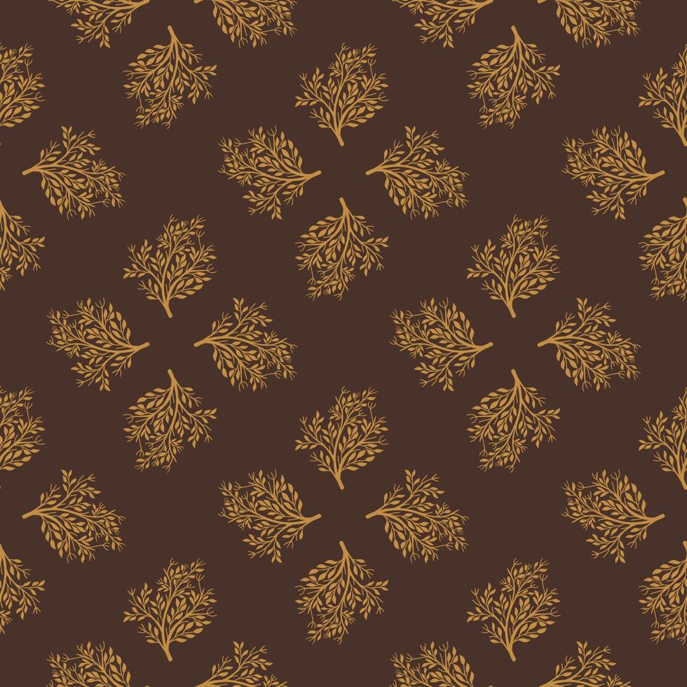 Autumn seamless pattern with simple style tree silhouettes shapes. Brown background. Decorative shapes. vector