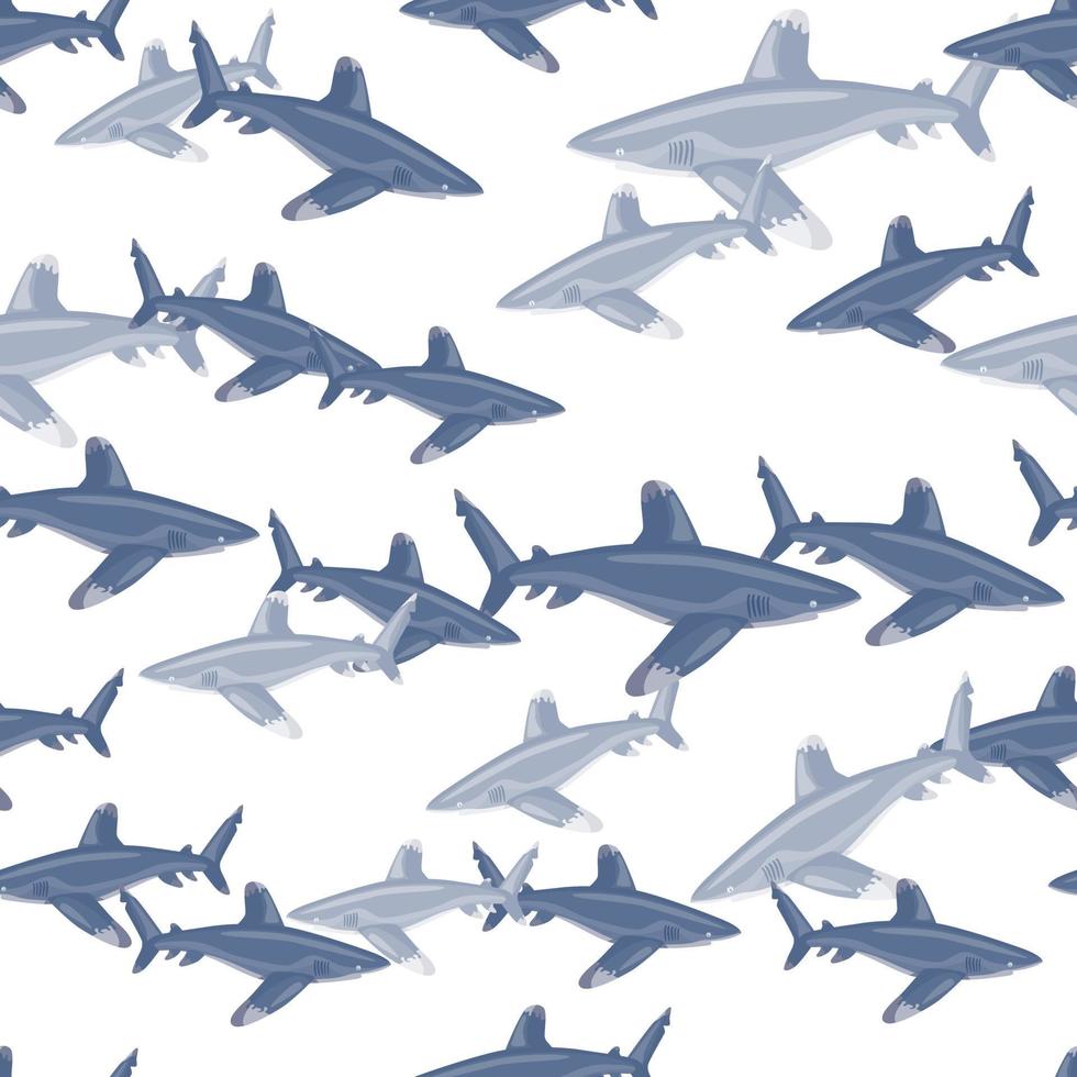 Oceanic whitetip shark seamless pattern in scandinavian style. Marine animals background. Vector illustration for children funny textile.