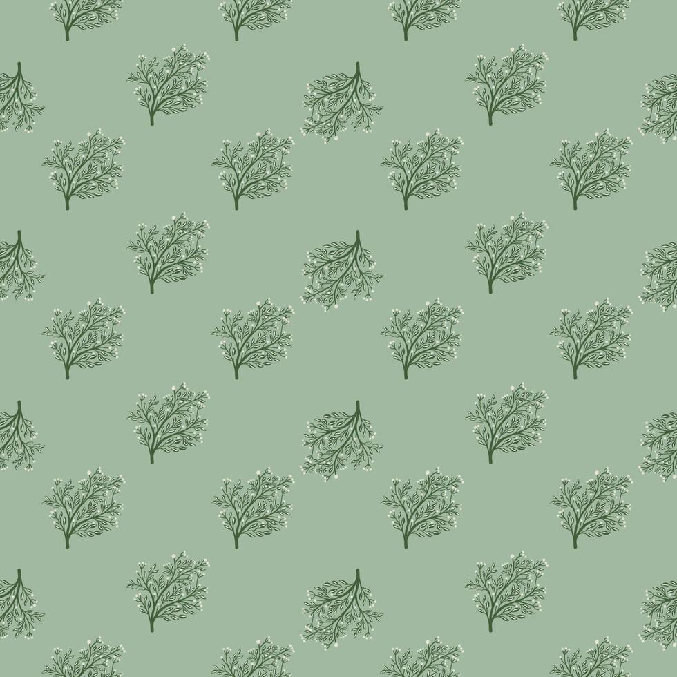 Decorative seamless pattern with little hand drawn shrub shapes print. Pale blue background. Simple style. vector