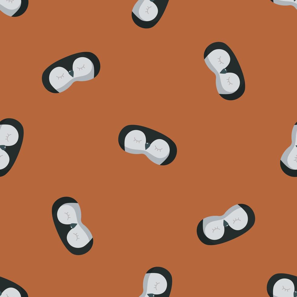 Penguin black color chaotic seamless pattern on brown background. Children graphic design element for different purposes. vector