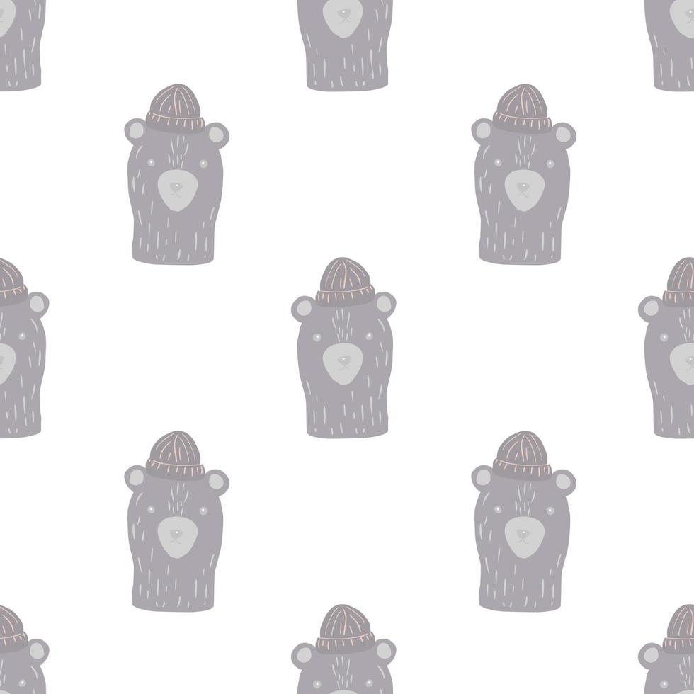 Isolated seamless pattern with pastel purple bear head print. White background. Childish backdrop. vector