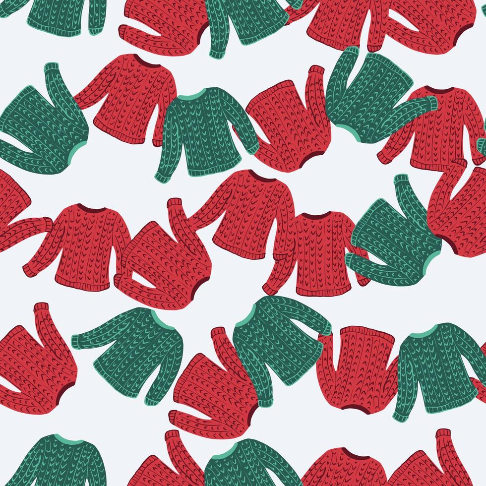 Isolated christmas seamless pattern with random red and green sweaters print. White background. vector
