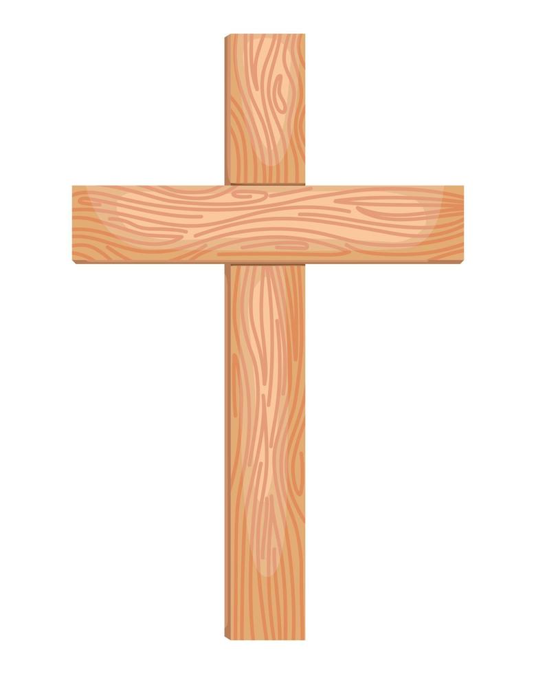 Wooden cross isolated on white background. Religious symbols in flat style. vector