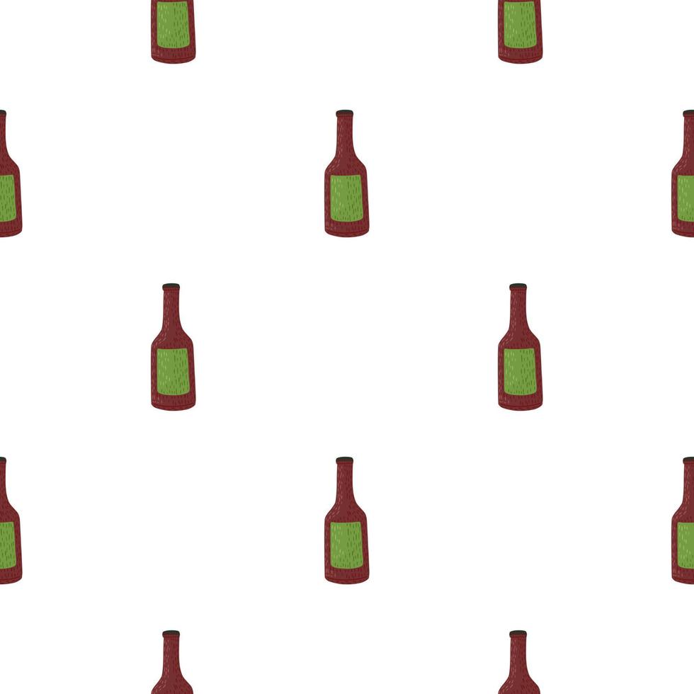 Bottle alcohol seamless pattern. Hand drawn background for menu. vector