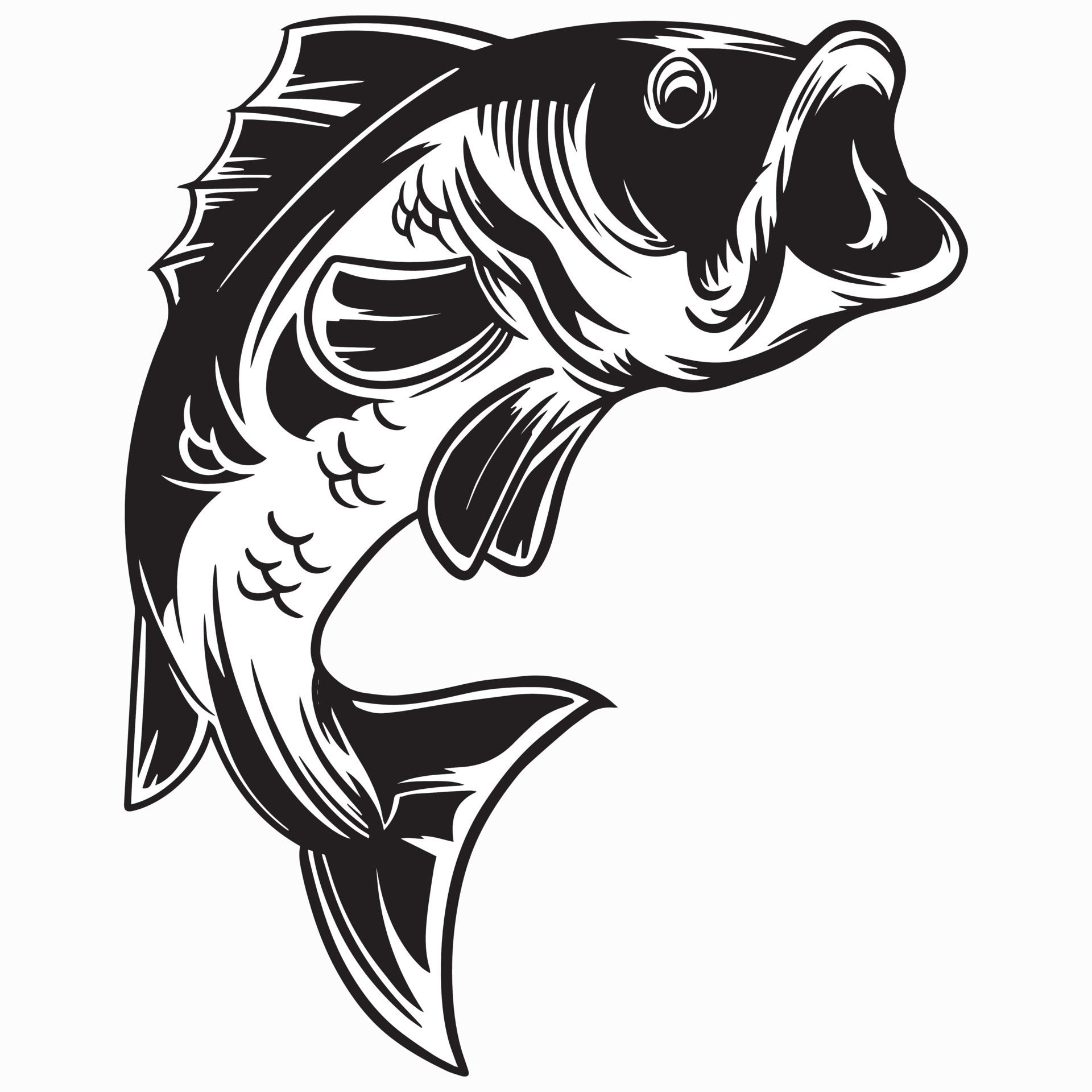 leap jumping bass fish clip art, fish logo black and white vector