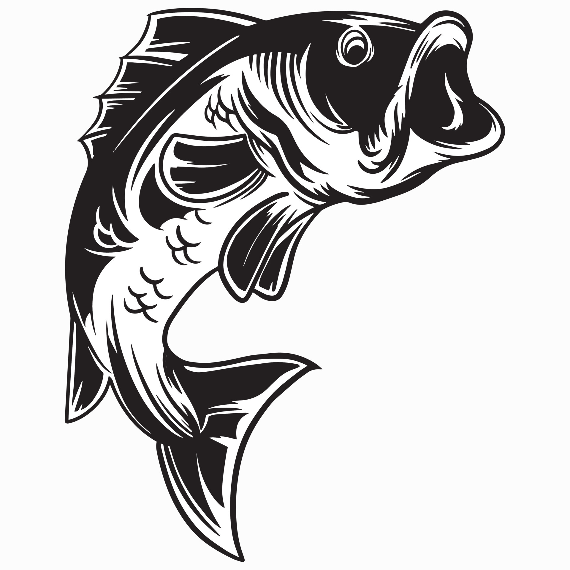 leap jumping bass fish clip art, fish logo black and white vector  illustration 5677319 Vector Art at Vecteezy