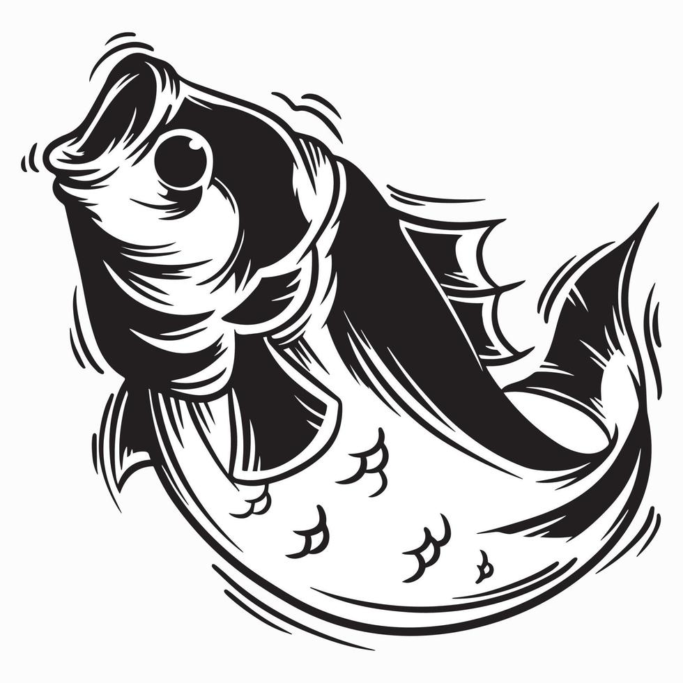 logotipo de pesca de imágenes prediseñadas de peces saltando, ilustración vectorial en blanco y negro vector