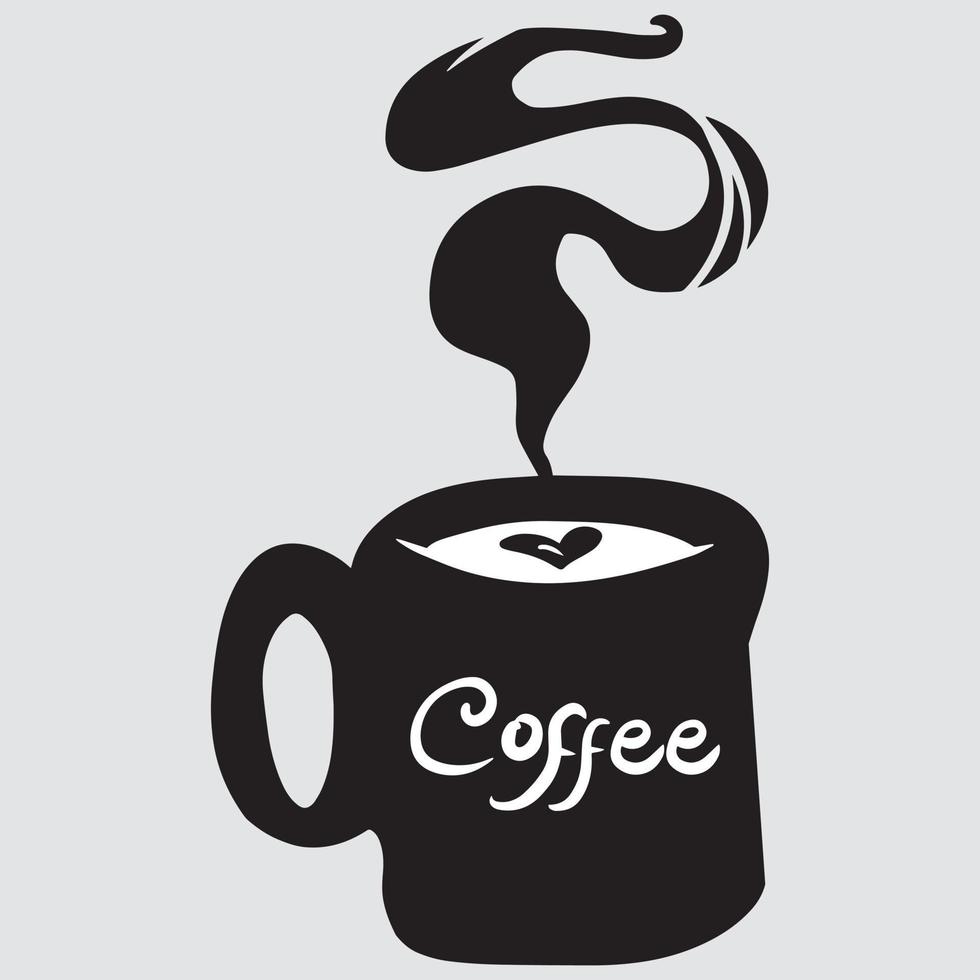 ilustración de silueta de taza de café en blanco y negro con texto vector