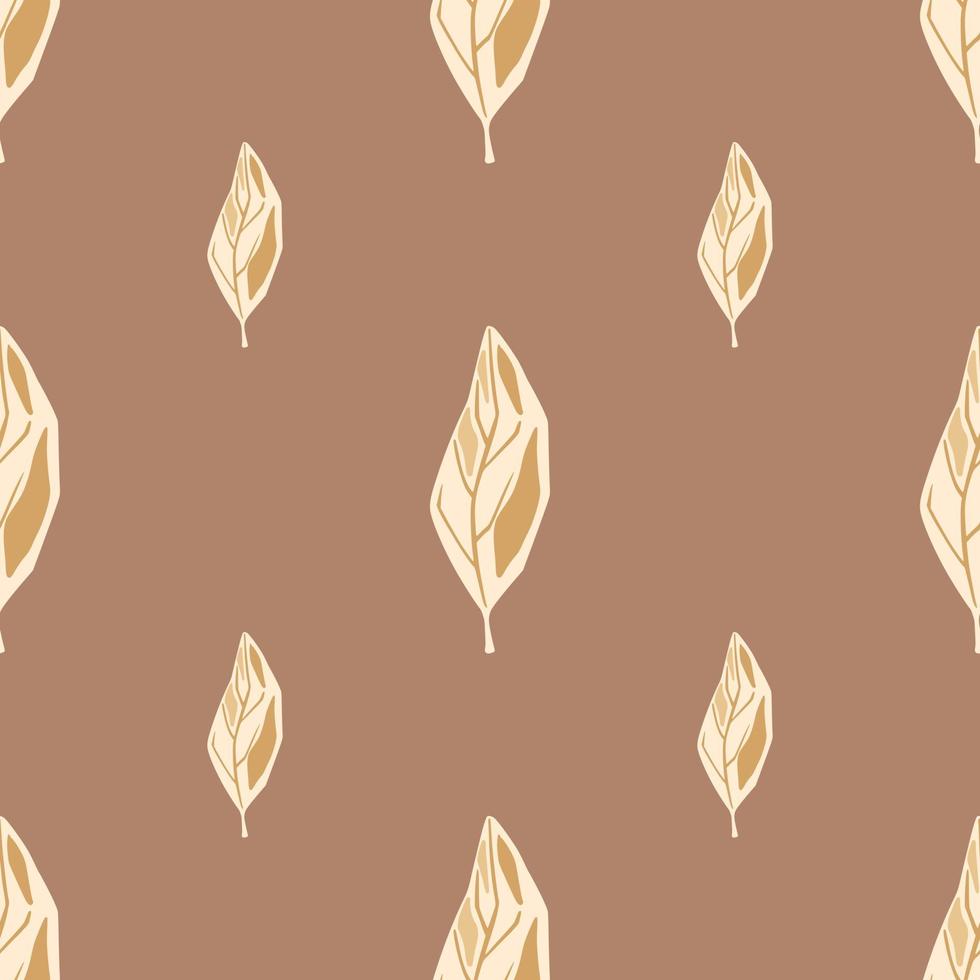 Seamless pattern in minimalistic style with light leaf ornament. Beige background. Simple backdrop. vector