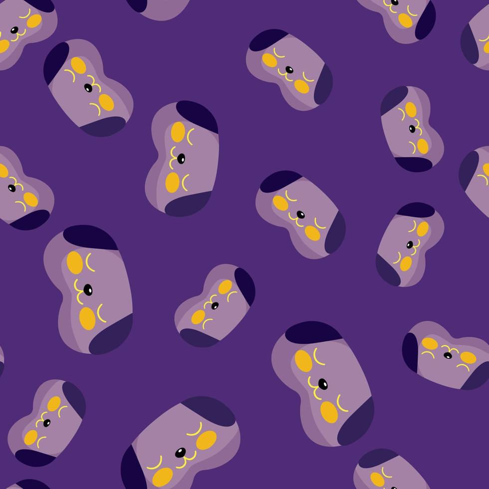 Dog mask purple color chaotic seamless pattern on dark purple background. Children graphic design element for different purposes. vector