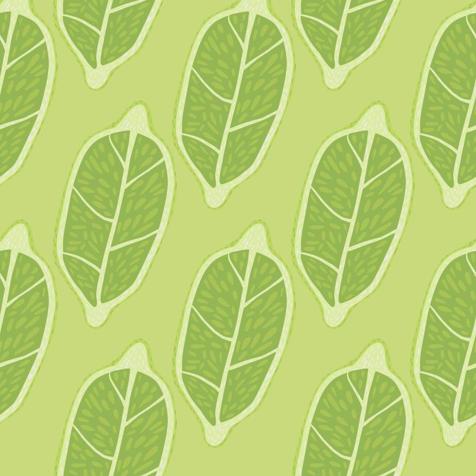 Abstract fruit seamless pattern with hand drawn lemon silhouettes. Light green palette print. vector