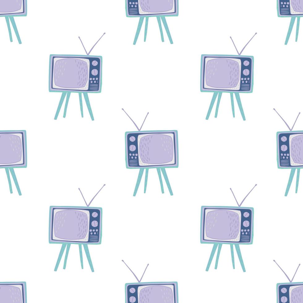 Seamless isolated pattern with blue tv ornament. Television print with white background. vector