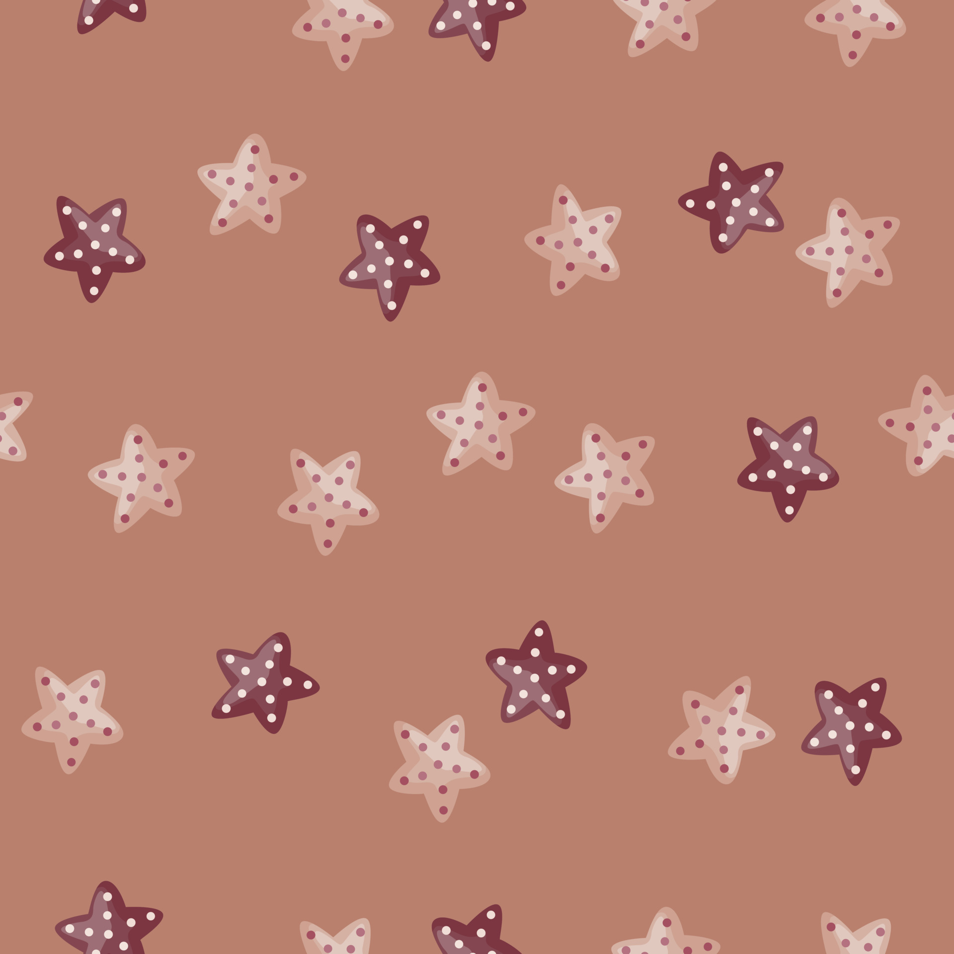Seamless pattern sea star on orange background. Marine starfish