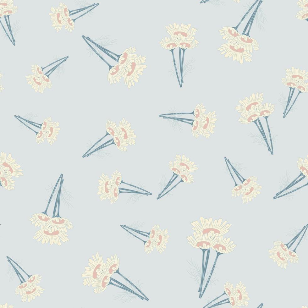 Seamless pattern chamomile on pastel blue background. Beautiful ornament summer flowers. vector
