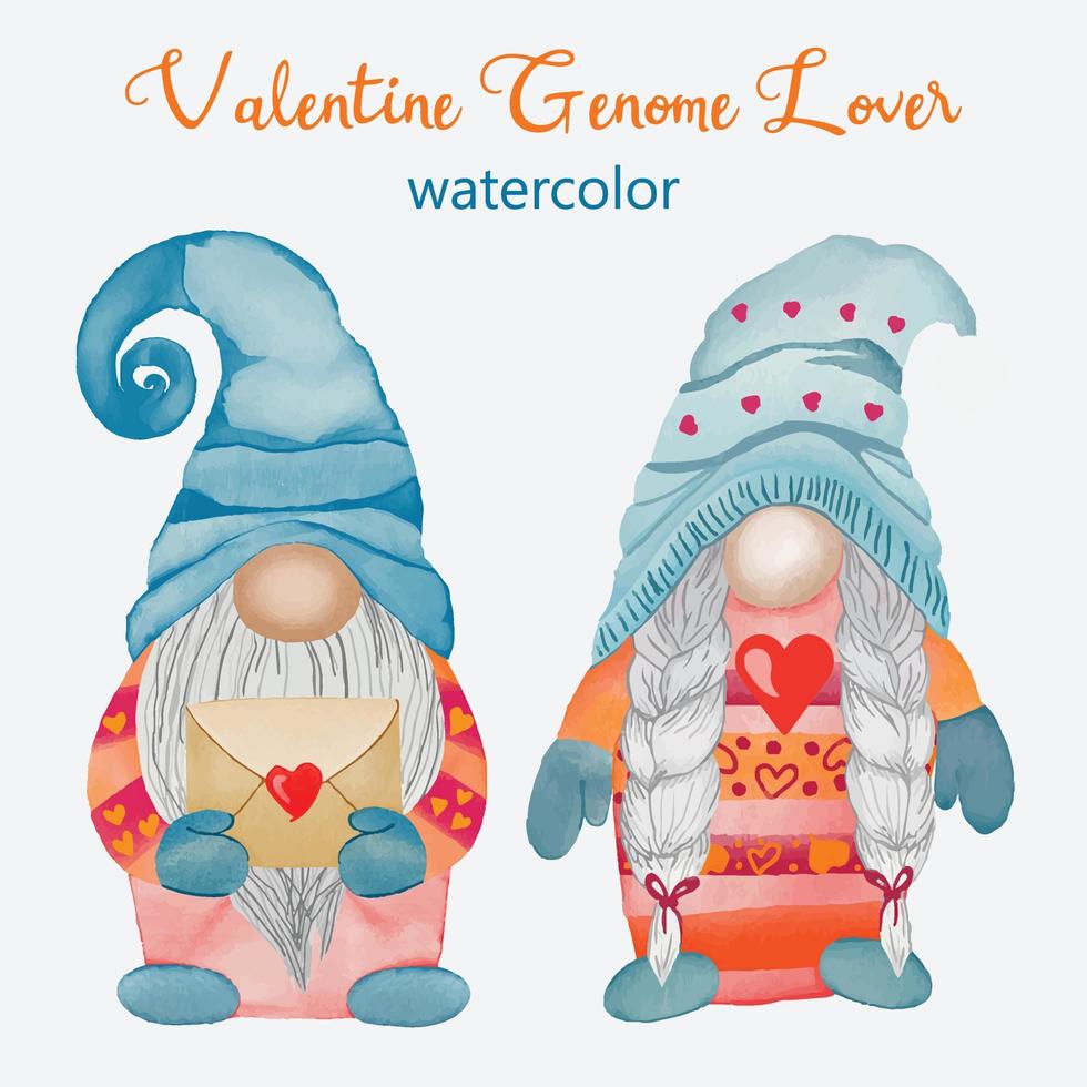 Genome Couple, Valentines male and female watercolor clipart vector design template