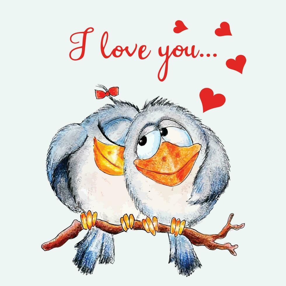 Watercolor loving bird clipart vector, print design, valentines day card design template vector