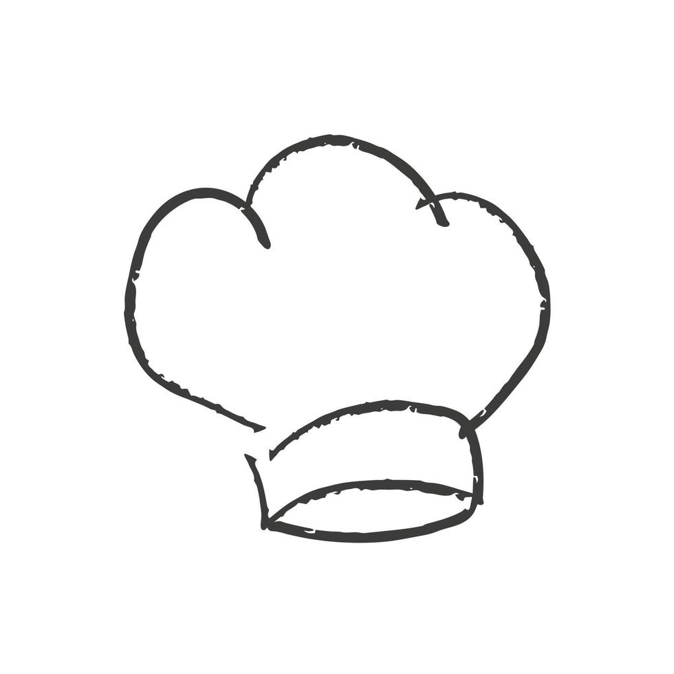 icono de sombrero de chef, ilustración vectorial dibujada a mano. tocado de línea texturizada aislado sobre fondo blanco vector