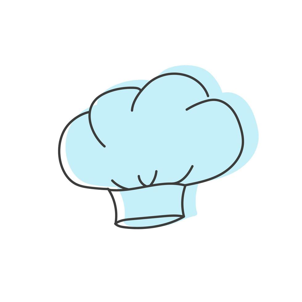 icono de sombrero de chef azul, ilustración vectorial dibujada a mano. tocado de línea aislado sobre fondo blanco vector