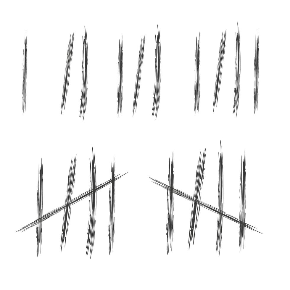 Tally marks wall sticks lines counter. Counting signs textured isolated on white background. Vector illustration