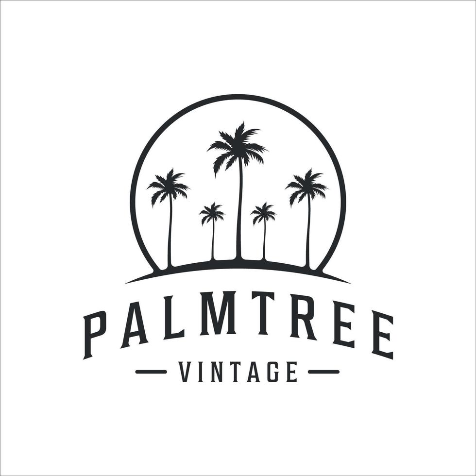 diseño de icono de plantilla de ilustración vectorial vintage con logotipo de palmera o cocotero. isla retro con concepto de tipografía vector